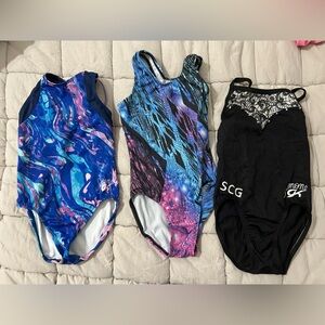 GK Vibrant Blue and Pink Kids (set of 3) gymnastics leos, size youth medium